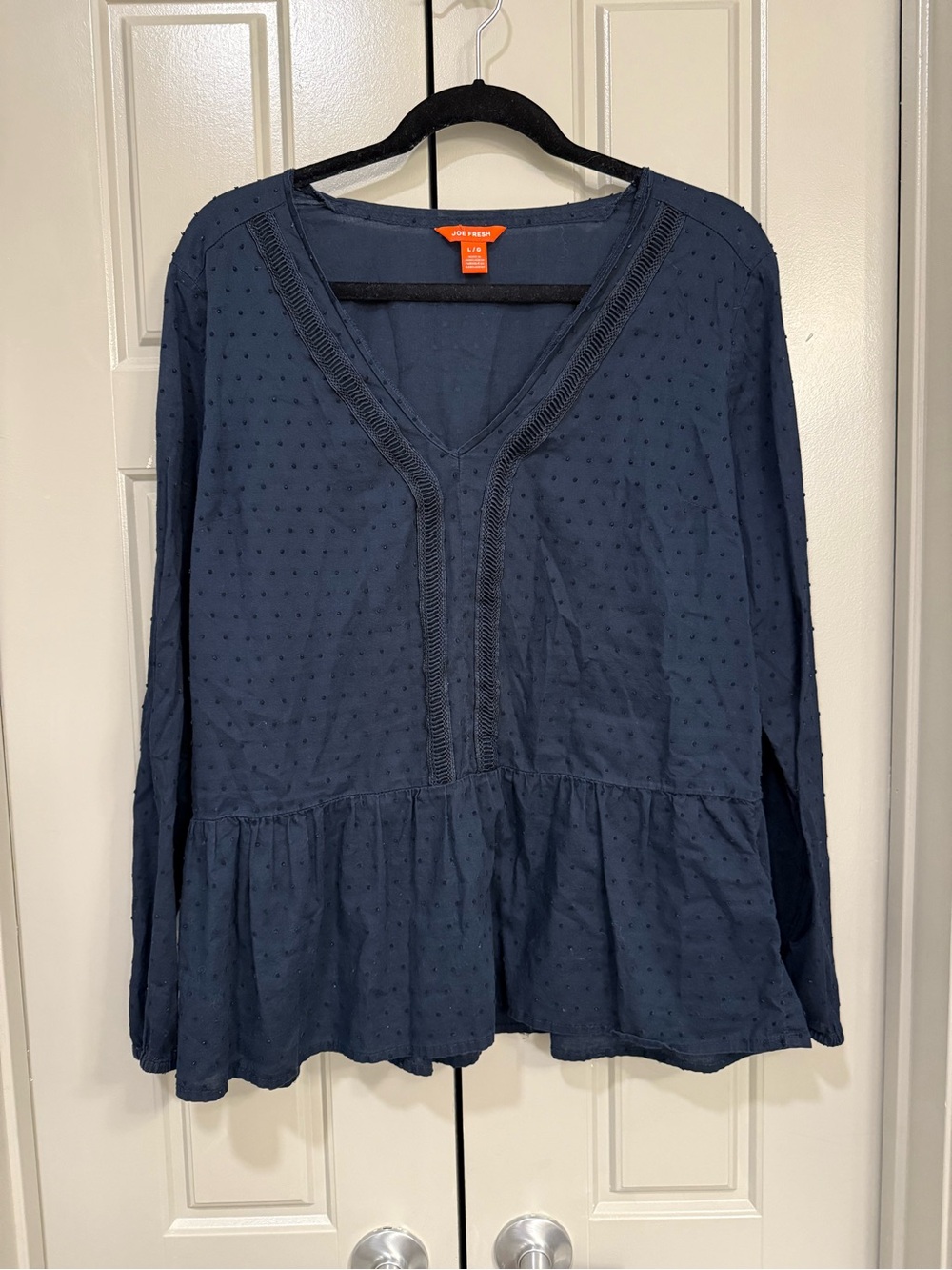 Joe Fresh Navy Blue V-Neck Long Sleeve Blouse Size Large